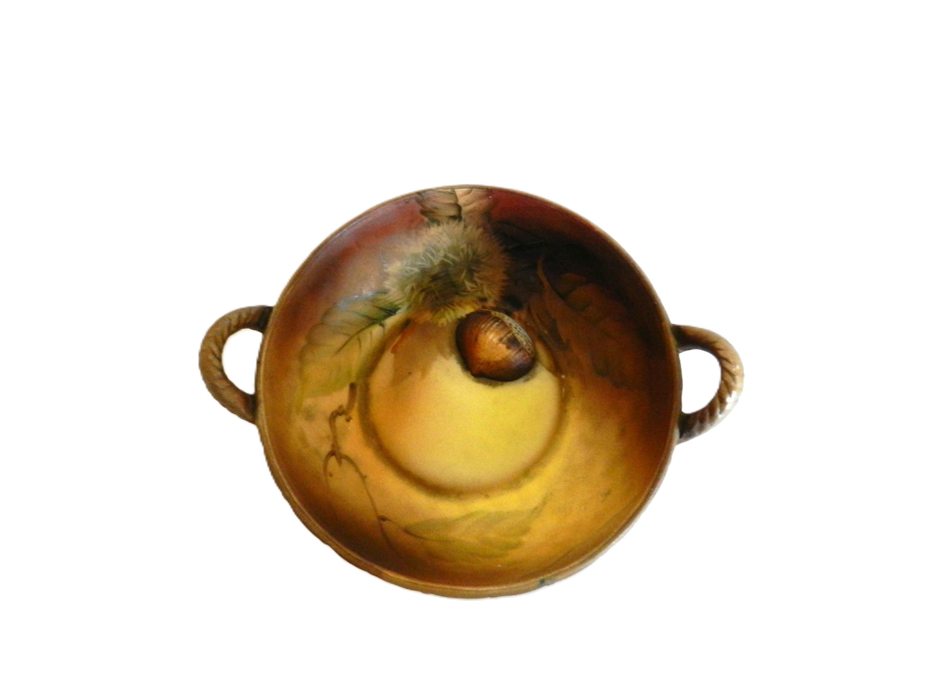 Antique Nippon Morimura Bros Chestnut Bowl – Hand‑painted Relief