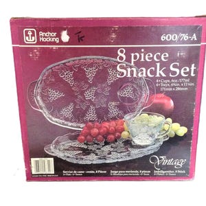 Vintage Snack Set by Anchor Hocking 1980s 8-Piece Set