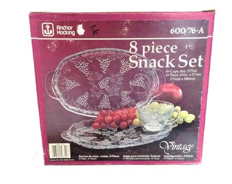 Anchor Hocking Anchorglass Serva-snack Set, 4 Trays and 4 Glasses