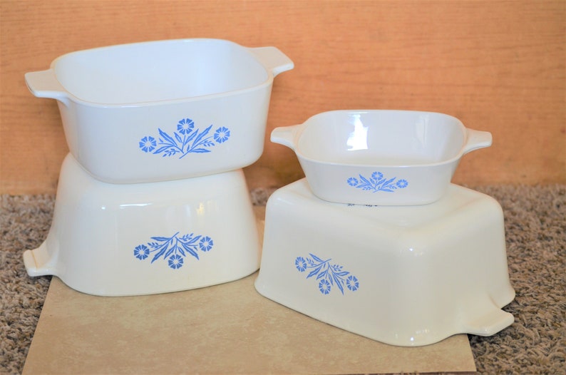 Corning Casserole Dish Cornflower Blue Set of 4 No Lids 1957-1988