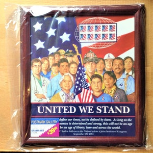 Vintage President Bush Stamp Art &quot;United We Stand&quot; 2001