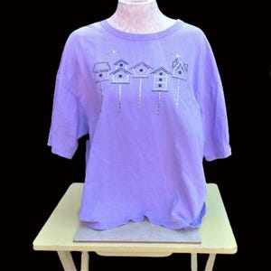 Vintage Purple Tee with Birdhouse Print 1990s NWF Collection