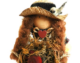 Vintage Lizzie High Doll Dora Valentine Feeding the Birds a Wooden Folk Doll 1992