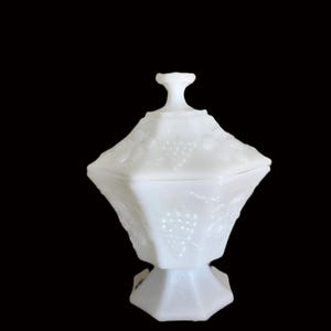Vintage Milk Glass Candy Dish: Anchor Hocking Grape Pattern, 1970s
