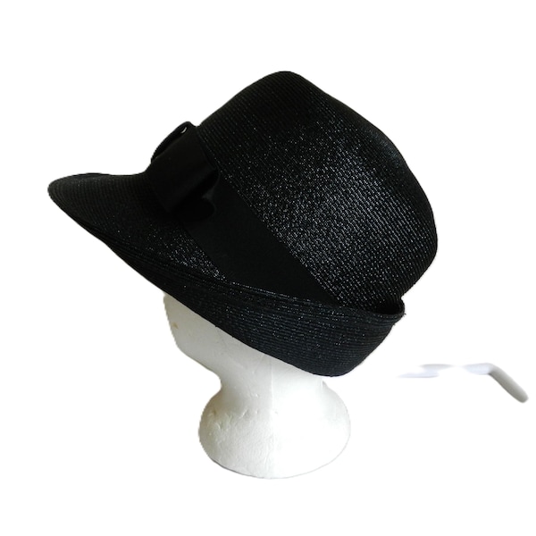Vintage Black Brim Hat with Ribbon 1950s