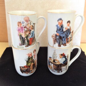 Vintage Norman Rockwell Mug Set of 4 1982