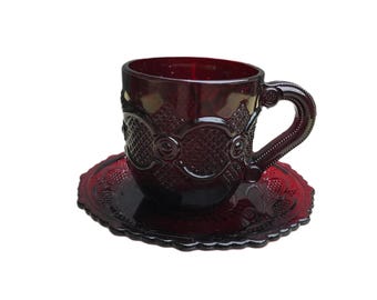 Vintage Avon Red Teacup and Saucer Cape Cod 1990