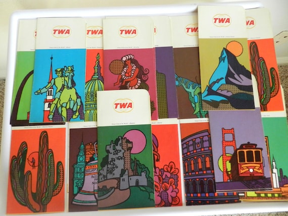 Vintage TWA Boarding Pass Holders 1970s Ticket Paper Folders Choose Your Destination