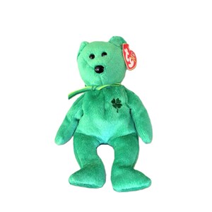 Vintage TY Beanie Baby Dublin: Green Plush Bear with Shamrock