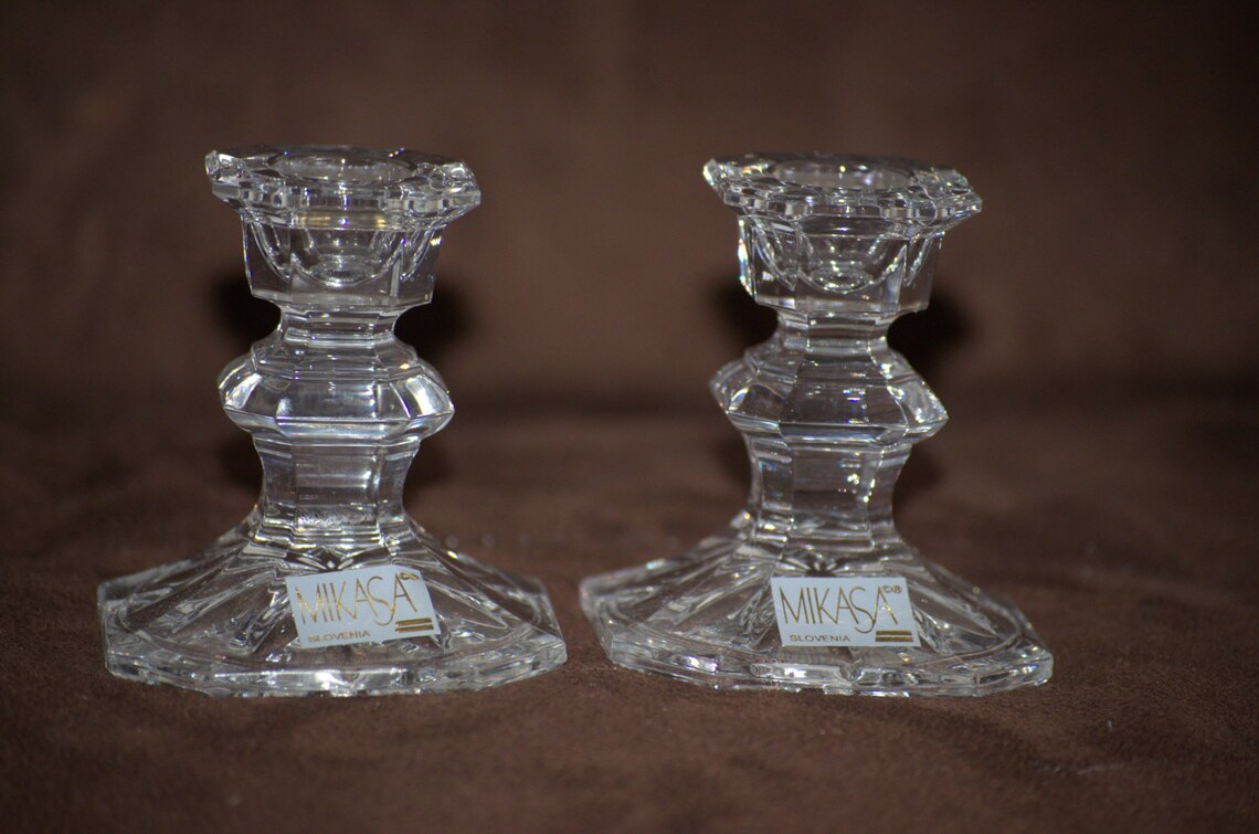 Vintage Candle Holders Mikasa Edinburgh 1 Pair 3 inch Crystal Etsy