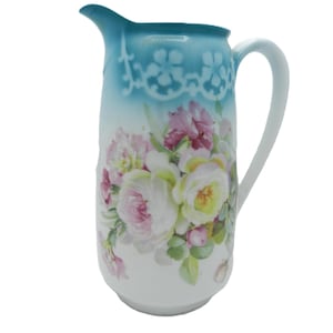 Antique Three Crown China Chocolate Pot – Blue & Pink Floral Bavarian Porcelain 1909-1916