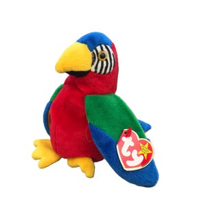 Vintage TY Beanie Babies Jabber Plush Parrot Toy, 1998