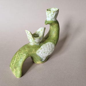 Handmade Ceramic Bird Candlestick Holder: Rustic Table Decor