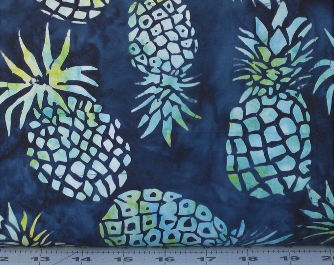Pineapple Designs on Navy Blue Batik, Cotton Quilt Fabric by the Yard