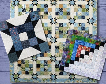 Night Sky Trio Scrappy Quilt Patterns Bundle - 3 PDF Quilt Patterns - Domino, Sixteen Patch Stars, and Streak of Lightning