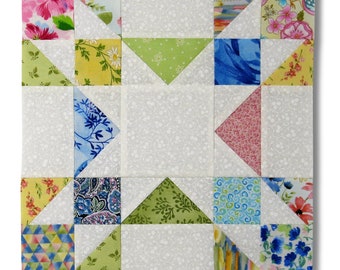 Amish Star Block Pattern - PDF Scrappy Quilt Block Pattern - both 9 and 12 inch block