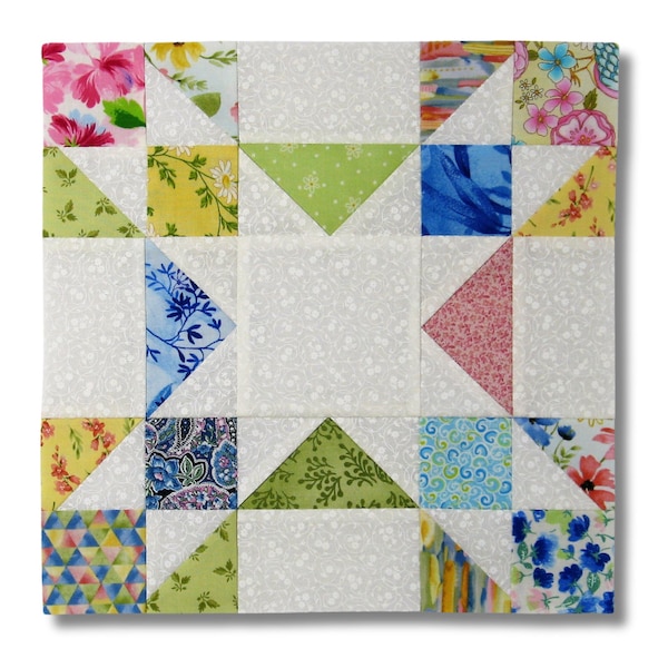 Amish Star Block Pattern - PDF Scrappy Quilt Block Pattern - both 9 and 12 inch block