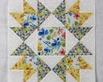 Honeymoon Block - PDF Star Quilt Block Pattern - 12 inch block