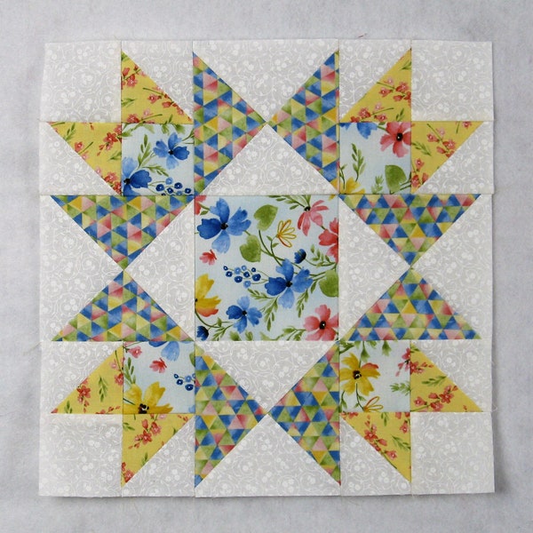 Honeymoon Block - PDF Star Quilt Block Pattern - 12 inch block