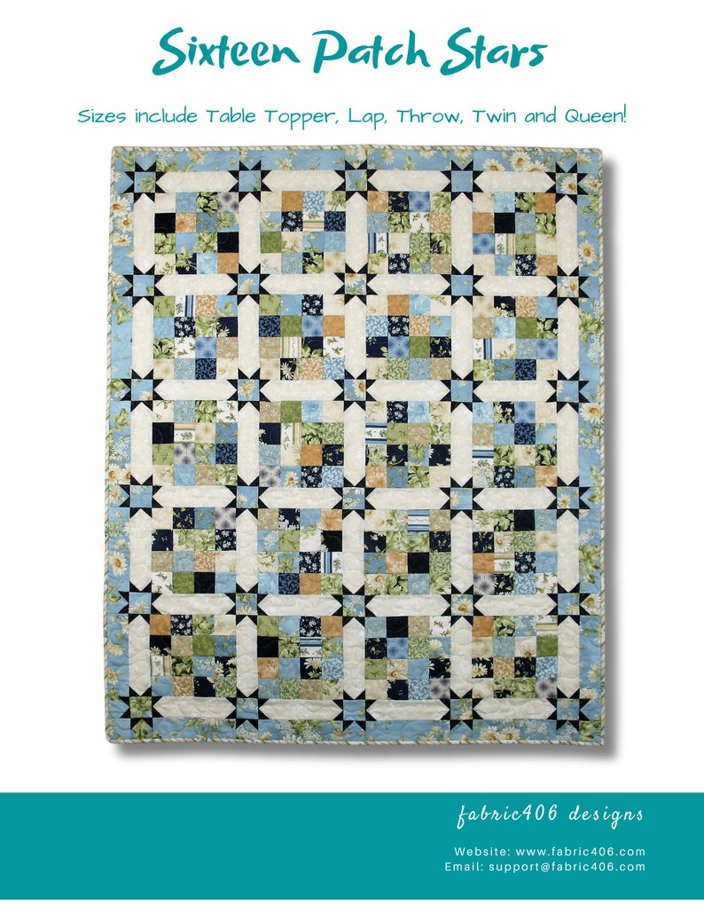 Sixteen Patch Star - Easy PDF Quilt Pattern - Sizes Include Table ...