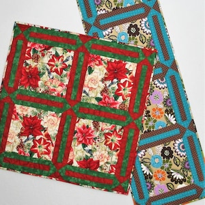 Holiday Squares Quilt Pattern - Quick & Easy PDF Table Decor Pattern in 3 sizes - perfect for large scale prints