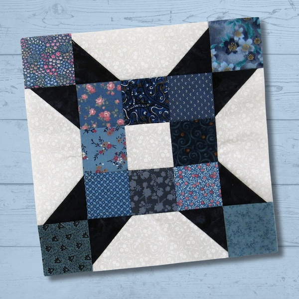 Domino Block - PDF Star Quilt Block Pattern - Easy - 10 and 15 inch block