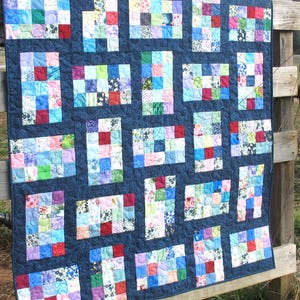 15 Squares PDF Quilt Pattern, a Scrap-Busting Beginner-Friendly Design in Four Sizes - Lap/Baby, Throw, Queen, and King