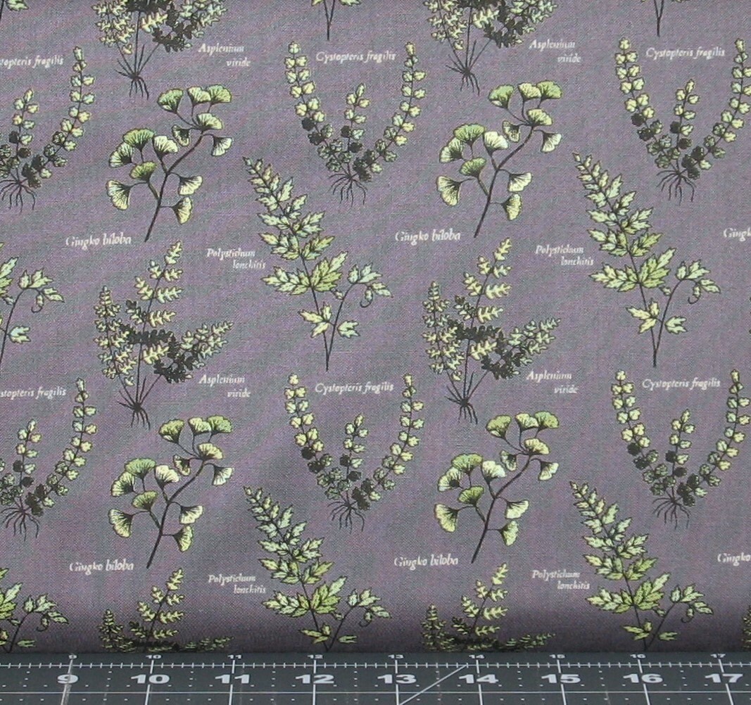 Green Floral on a Dark Gray Background 100% Cotton Quilt ...