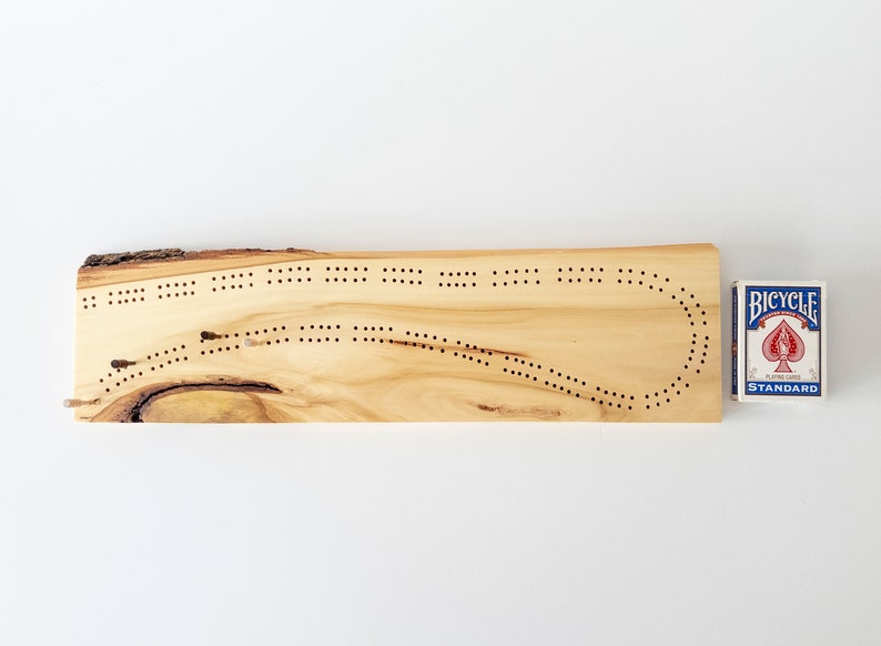 Unique Cribbage Board Pegs Included Locally Sourced Live Edge Wood Two Track Cribbage Two or Four Players 19 x 6 image 3