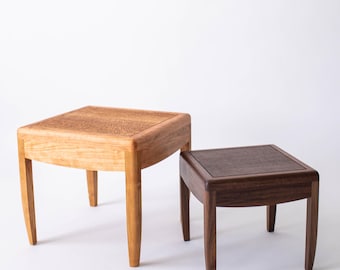 Hand-Carved Cherry or Walnut Side Table: Mid-Century Modern Ming Design