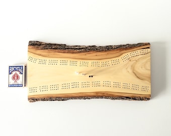 Three Track Cribbage Board - Pegs Included - Gorgeous Basswood Locally Sourced Live Edge Wood - Two, Three or Four Player - 19" x 9"