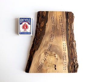 Small Walnut Cribbage Board - 60 Hole Two Track - Cribbage Pegs Included - Beautiful Locally Sourced Walnut Wood - 12" x 10"