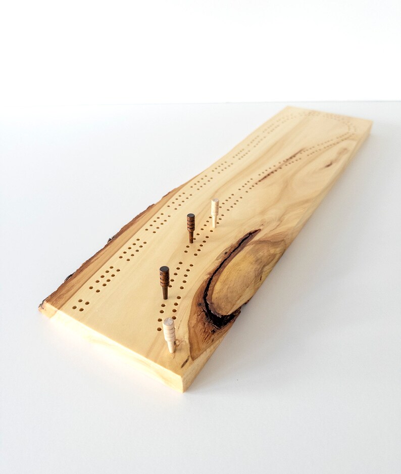 Unique Cribbage Board Pegs Included Locally Sourced Live Edge Wood Two Track Cribbage Two or Four Players 19 x 6 image 4