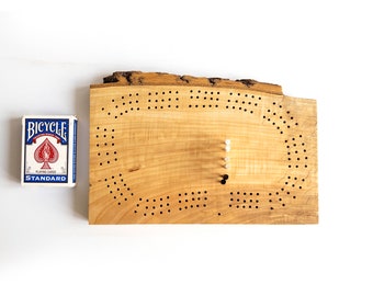 Unique Cribbage Board - 60 Hole Three Track Cribbage Board - Cribbage Pegs Included - Locally Sourced Ash Wood - 11.5" x 8.5"