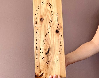 Hickory Cribbage Board - Pegs Included - Locally Sourced Wood - Two Track Cribbage - Two or Four Player - 17" x 6.5"