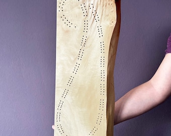 Unique Wood Cribbage Board - Local Wood - Pegs Included - Two Track for Two or Four Player -  20" x 7"
