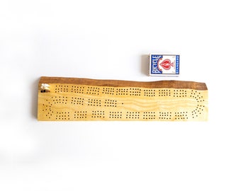 Three-Track Ash Wood Cribbage Board - Pegs Included - Locally Sourced Wood - Three-Track Cribbage for Two Three or Four Players - 19" x 5"