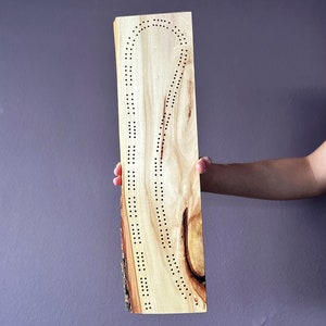 Unique Cribbage Board Pegs Included Locally Sourced Live Edge Wood Two Track Cribbage Two or Four Players 19 x 6 image 1
