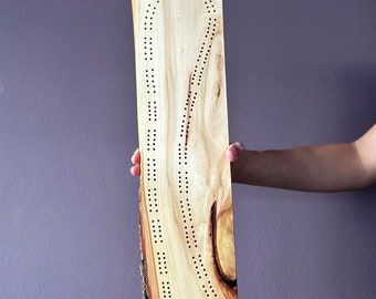 Unique Cribbage Board - Pegs Included - Locally Sourced Live Edge Wood - Two Track Cribbage - Two or Four Players - 19" x 6"