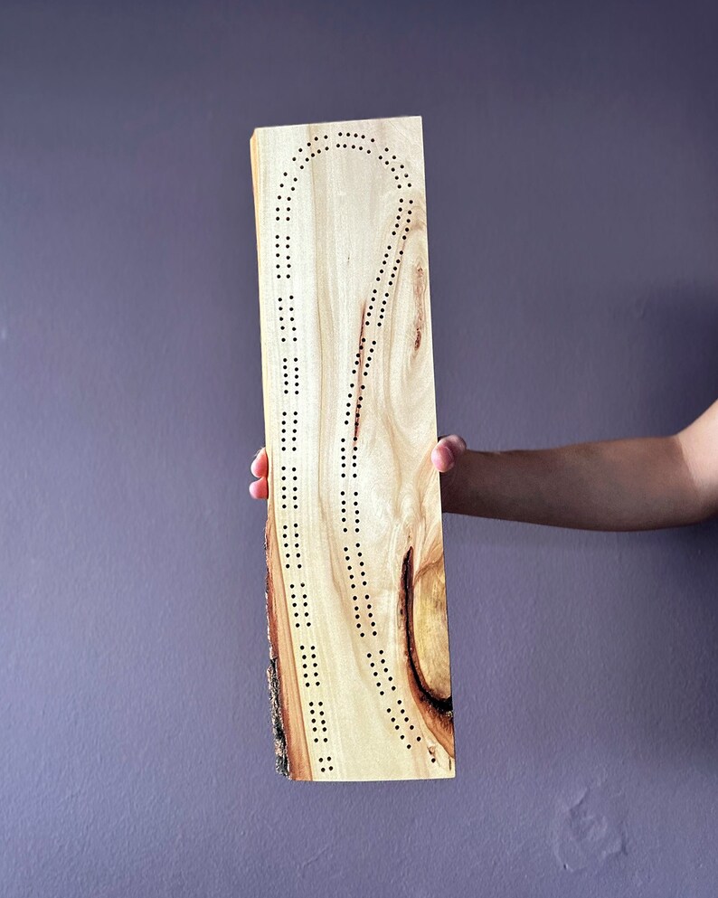 Unique Cribbage Board Pegs Included Locally Sourced Live Edge Wood Two Track Cribbage Two or Four Players 19 x 6 image 1