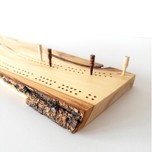 Unique Cribbage Board Pegs Included Locally Sourced Live Edge Wood Two Track Cribbage Two or Four Players 19 x 6 image 6