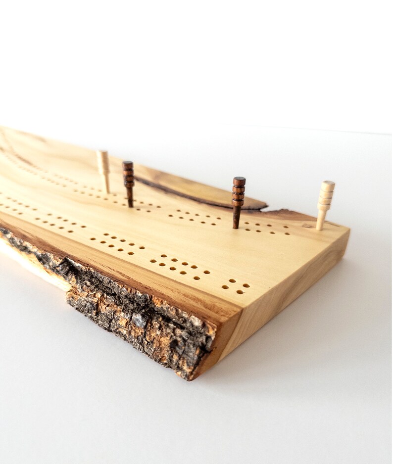 Unique Cribbage Board Pegs Included Locally Sourced Live Edge Wood Two Track Cribbage Two or Four Players 19 x 6 image 6