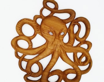 Octopus Wood Carving, Animal Totem Wall Hanging
