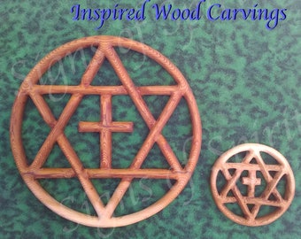 Encircled Messianic Star wood carving Home Decor for Jewish Christian Families, Star of David with Christian Cross  wall hanging