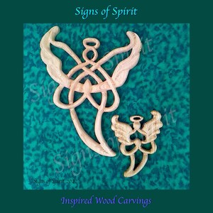 Celtic Angel Wall Hanging Wood Carved Guardian Angel Miniature Christmas Ornament Angel