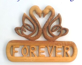 Swan Heart Wood Carving, Celtic Knot, Forever Love, Wedding Anniversary Gift