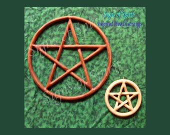 Pentacle Wood Carved Wiccan Altar Focus Pagan Encircled Pentagram Contain and Protect Celtic Witchy Wall Art