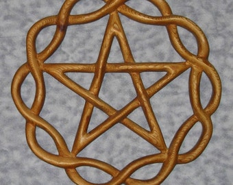 Braided Pentacle wood carving Celtic Eternity Braid Containing Pentagram for Protection Wiccan Altar Pagan decor