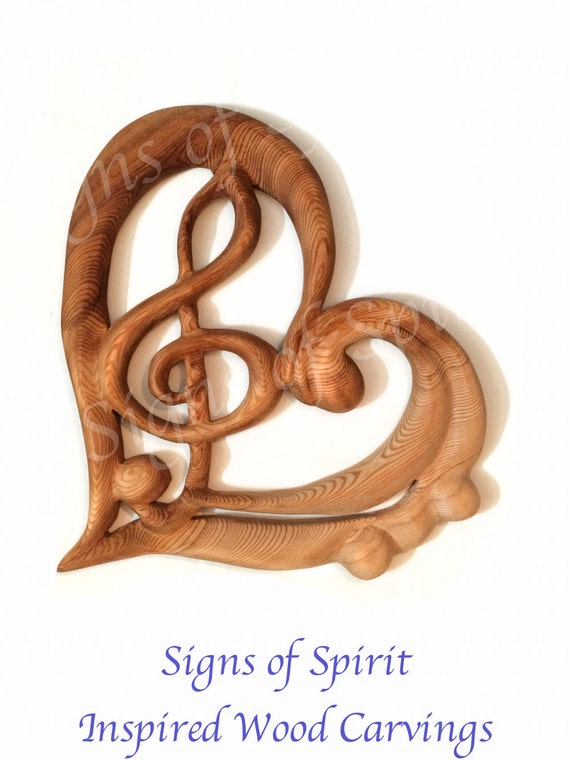 Music Heart-treble Bass Clefs Within Heart Shape Wood Carving for