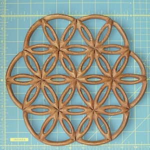 Flower of Life Wood Carving Seed of Life Sacred Geometry Wall Hanging Meditation tool Yoga studio decor image 6